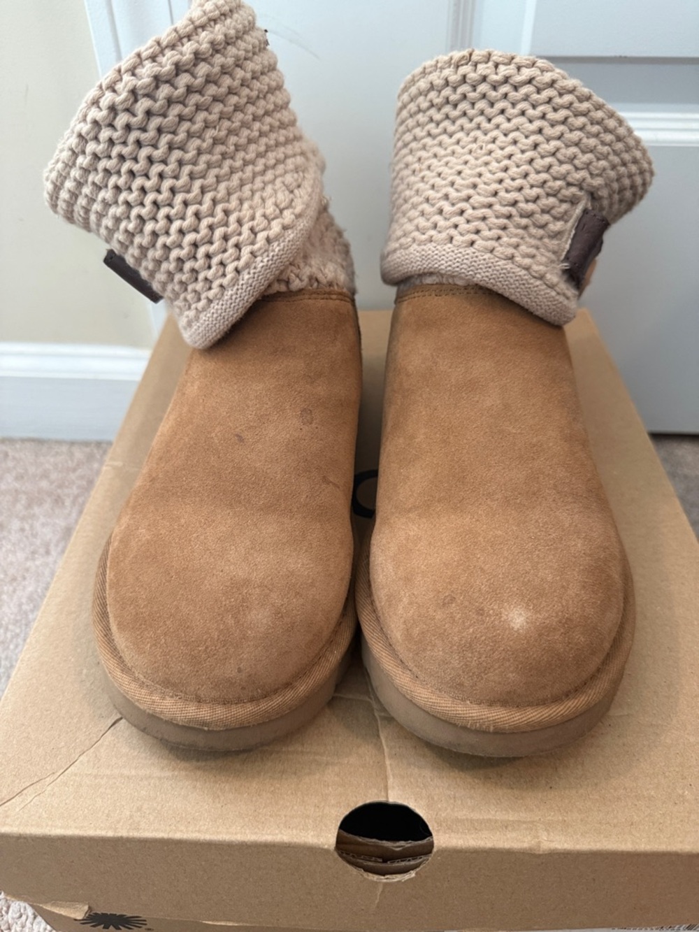 Chestnut UGG Suede Knit Cuff Booties